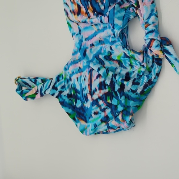 Pilyq Palmas Knot bikini top blue tie front Medium - Picture 4 of 8